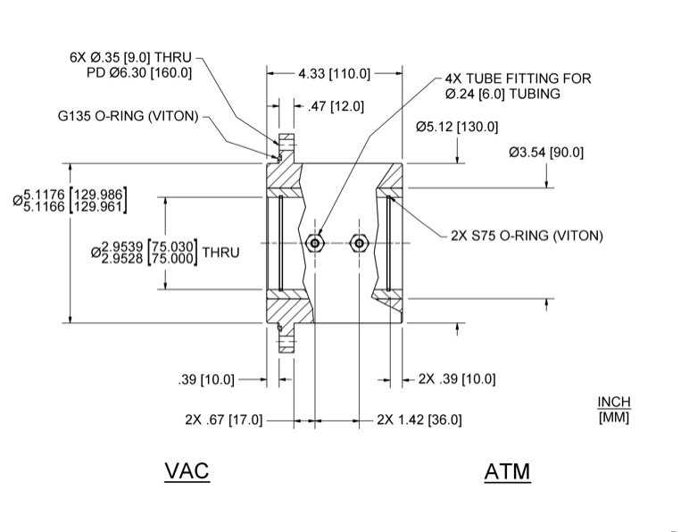 Feedthrough Model HFL-075-WN (part number 133587) dimensional specifications drawing