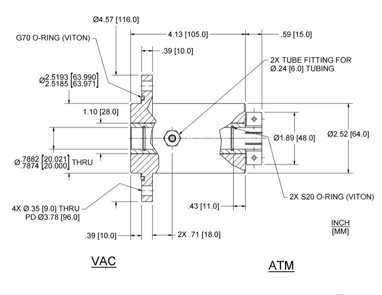 Feedthrough Model HFL-020-MN (part number 133590) dimensional specifications drawing
