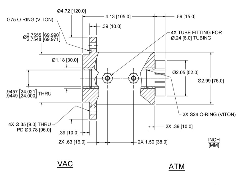 Feedthrough Model HFL-024-MN (part number 133591) dimensional specifications drawing