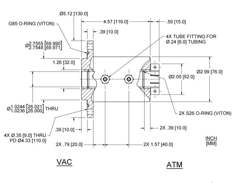 Feedthrough Model HFL-026-MN (part number 133592) dimensional specifications drawing
