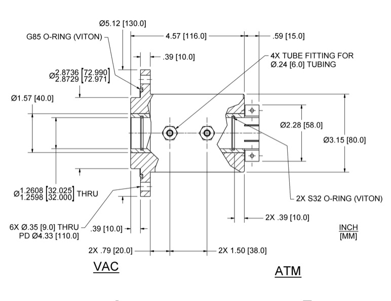 Feedthrough Model HFL-032-MN (part number 133593) dimensional specifications drawing