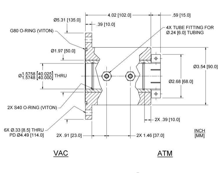 Feedthrough Model HFL-040-MN (part number 133595) dimensional specifications drawing