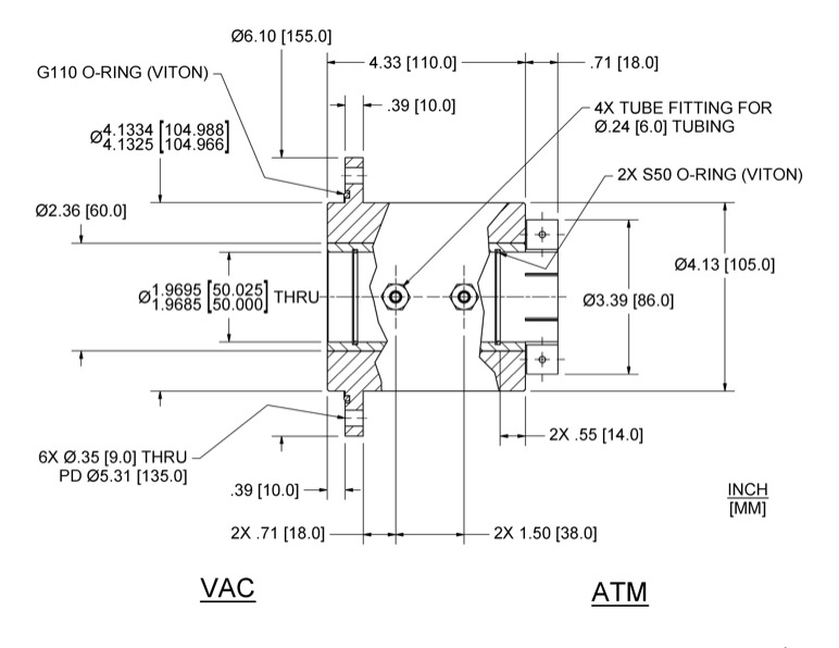 Feedthrough Model HFL-050-MN (part number 133596) dimensional specifications drawing