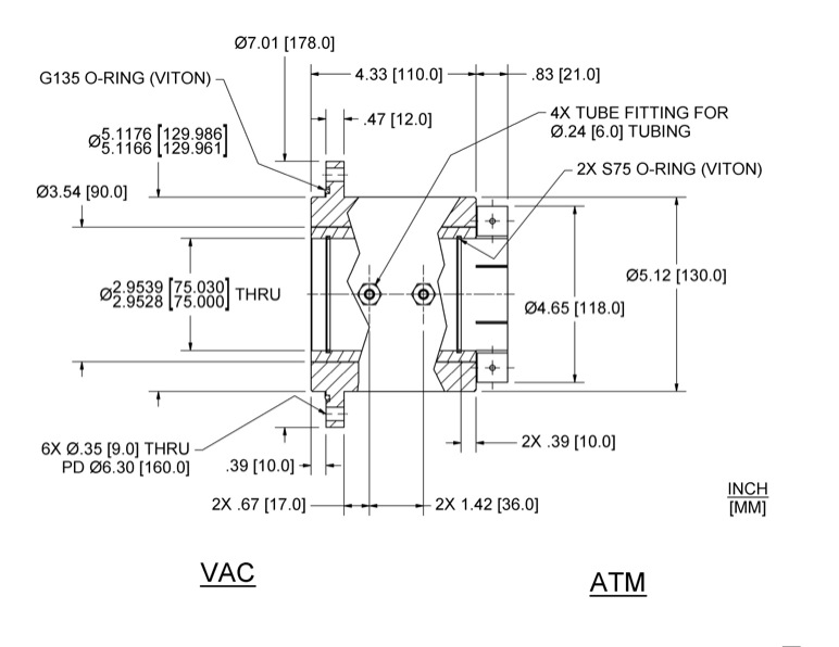 Feedthrough Model HFL-075-MN (part number 133597) dimensional specifications drawing