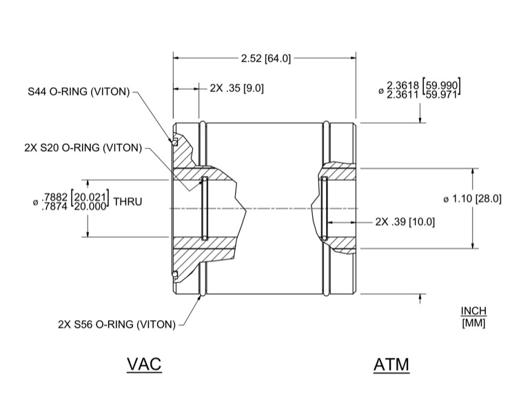 Feedthrough Model HTL-020-NN (part number 133600) dimensional specifications drawing
