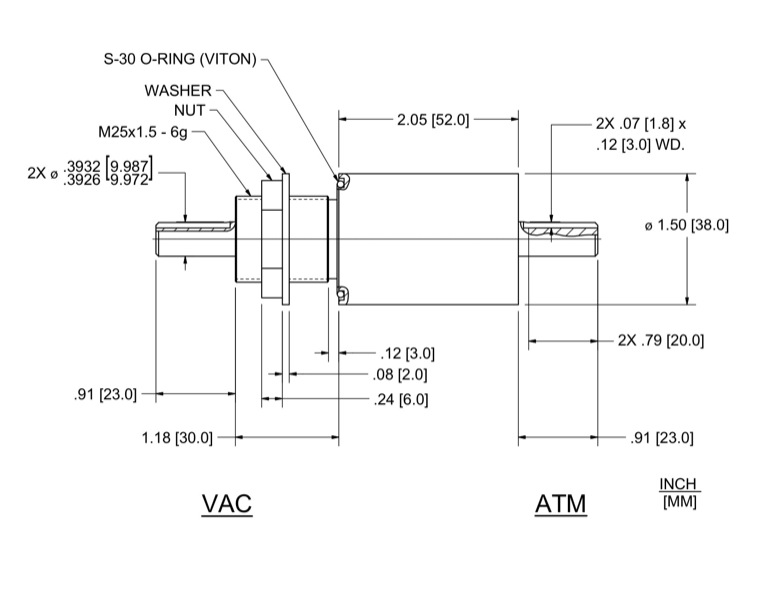 Feedthrough Model SSL-010-NN (part number 133603) dimensional specifications drawing