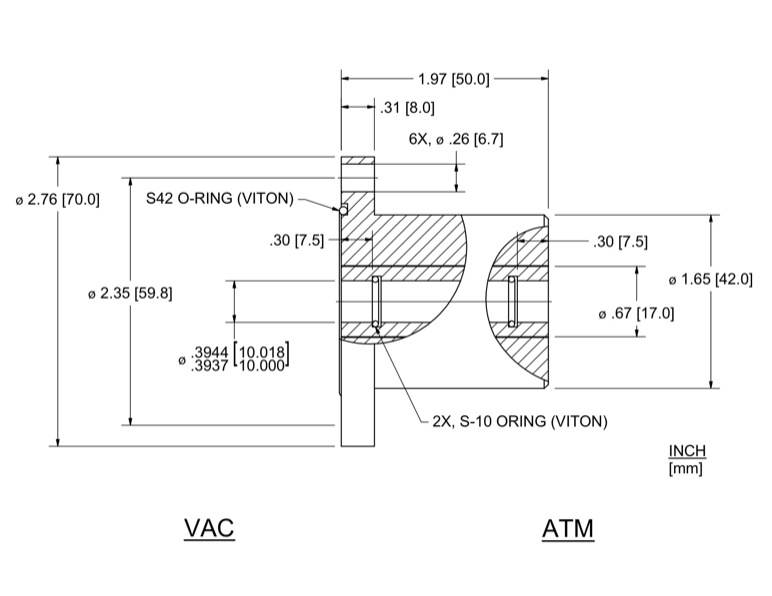 Feedthrough Model HFL-010-NN (part number 133605) dimensional specifications drawing