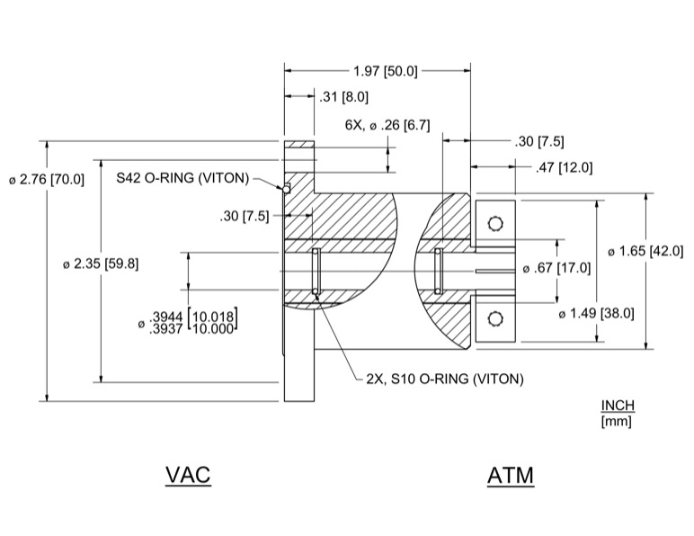 Feedthrough Model HFL-010-CN (part number 133606) dimensional specifications drawing
