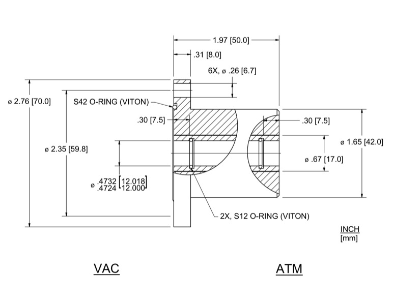 Feedthrough Model HFL-012-NN (part number 133607) dimensional specifications drawing