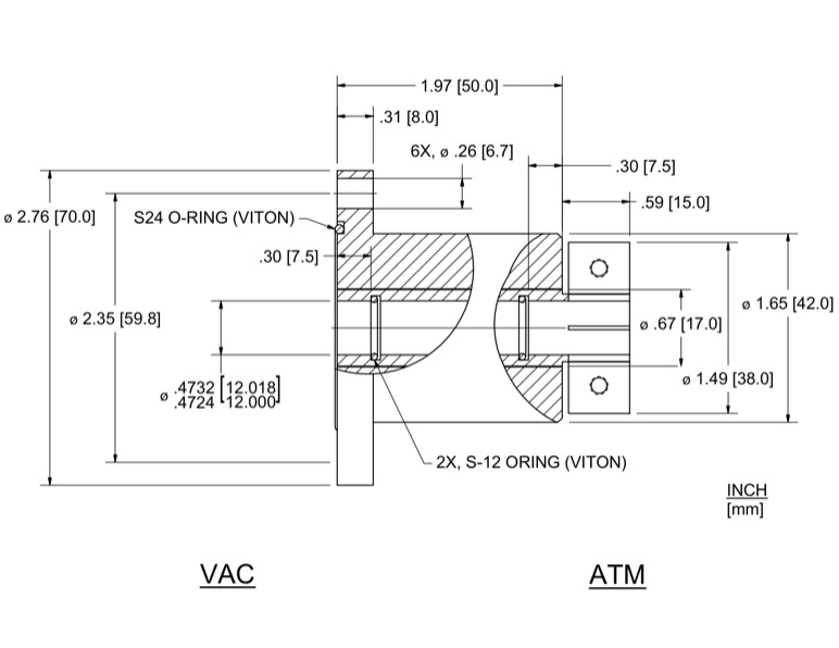Feedthrough Model HFL-012-CN (part number 133608) dimensional specifications drawing
