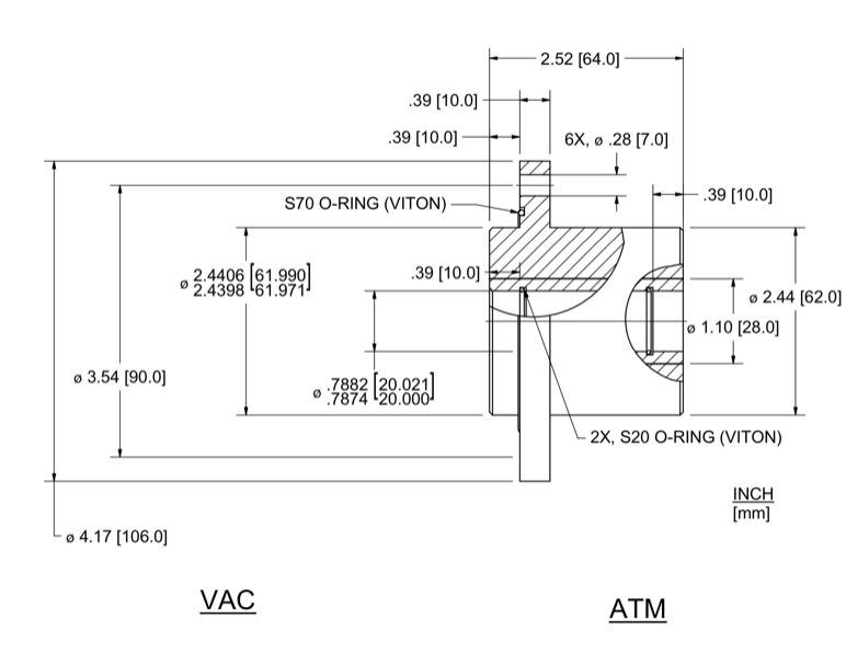 Feedthrough Model HFL-020-NN (part number 133609) dimensional specifications drawing