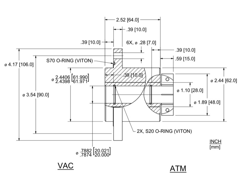 Feedthrough Model HFL-020-CN (part number 133610) dimensional specifications drawing
