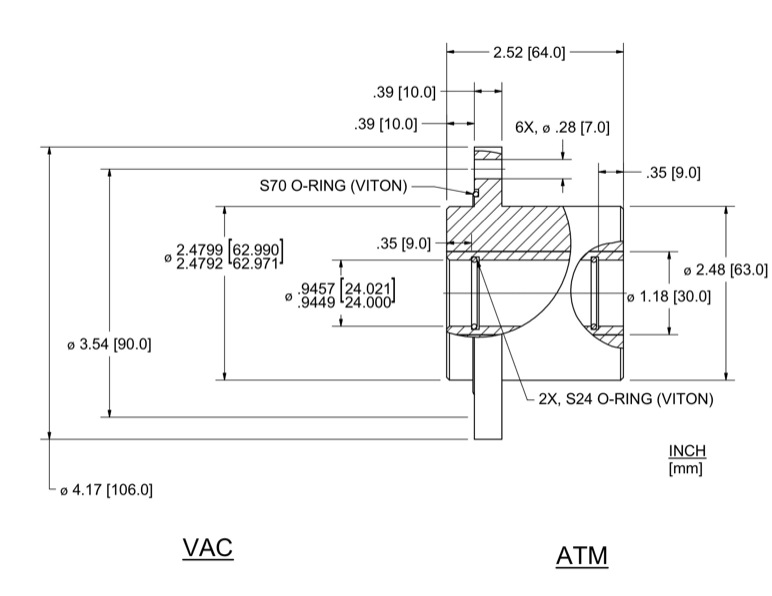 Feedthrough Model HFL-024-NN (part number 133611) dimensional specifications drawing