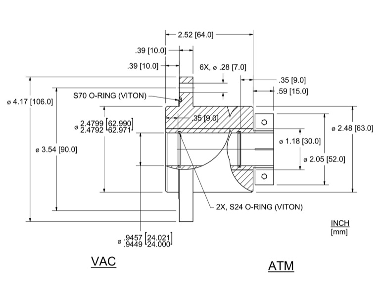 Feedthrough Model HFL-024-CN (part number 133612) dimensional specifications drawing