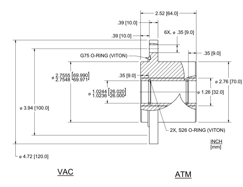 Feedthrough Model HFL-026-NN (part number 133613) dimensional specifications drawing