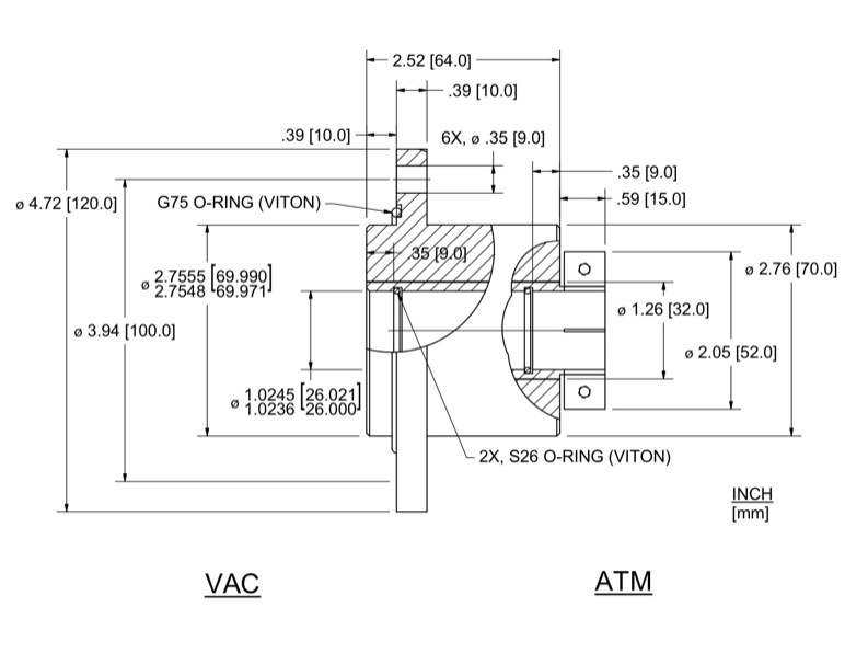 Feedthrough Model HFL-026-CN (part number 133614) dimensional specifications drawing