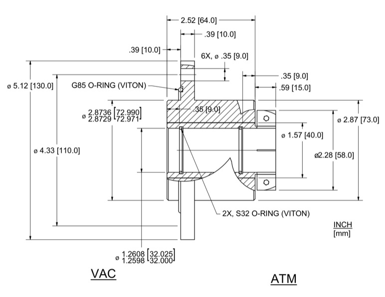 Feedthrough Model HFL-032-CN (part number 133616) dimensional specifications drawing