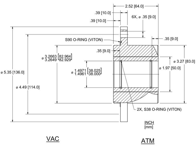 Feedthrough Model HFL-038-NN (part number 133617) dimensional specifications drawing