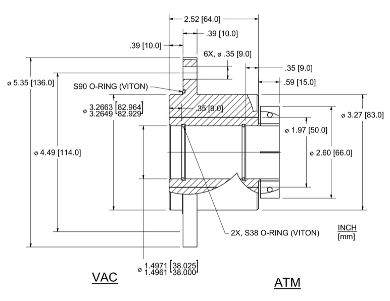 Feedthrough Model HFL-038-CN (part number 133618) dimensional specifications drawing