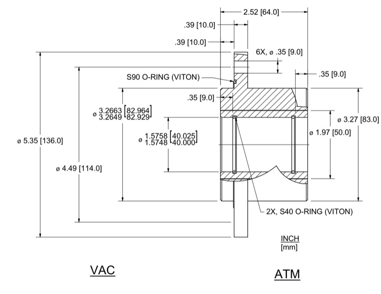 Feedthrough Model HFL-040-NN (part number 133619) dimensional specifications drawing