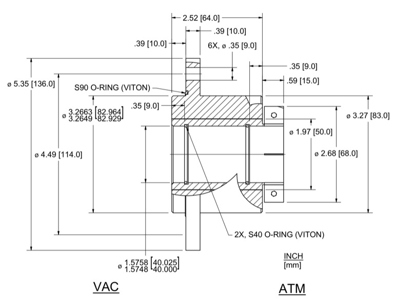 Feedthrough Model HFL-040-CN (part number 133620) dimensional specifications drawing