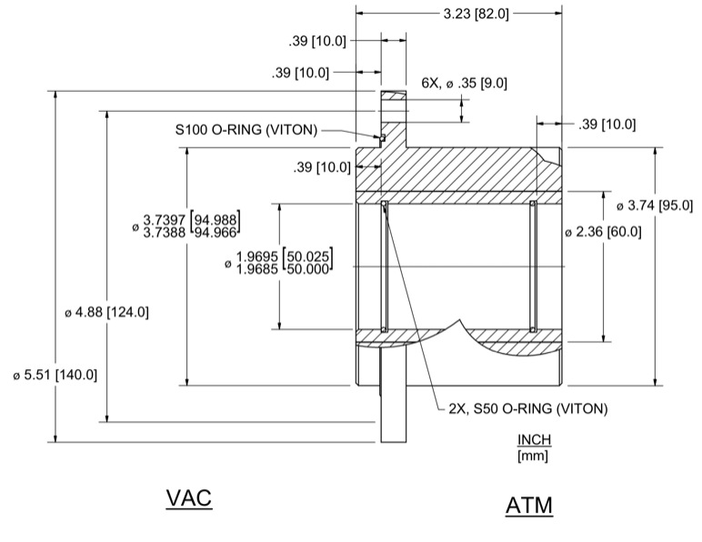 Feedthrough Model HFL-050-NN (part number 133621) dimensional specifications drawing