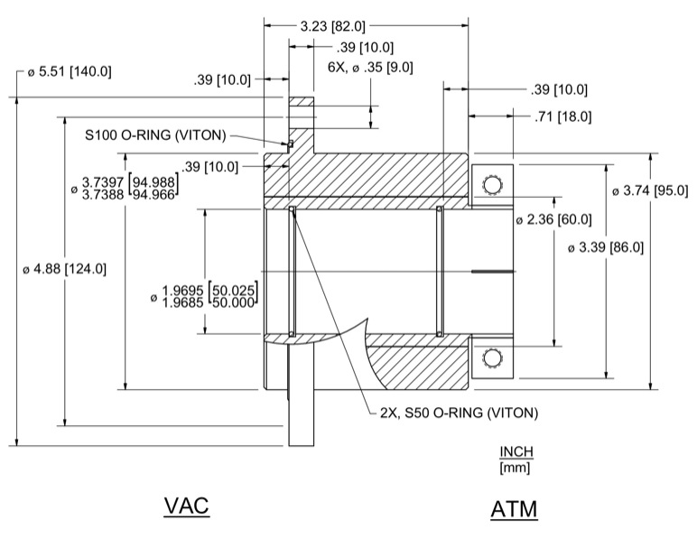 Feedthrough Model HFL-050-CN (part number 133622) dimensional specifications drawing