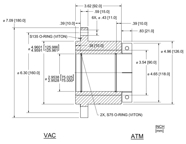 Feedthrough Model HFL-075-CN (part number 133624) dimensional specifications drawing