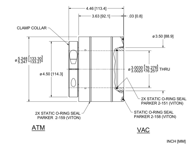 Feedthrough Model HS-3000-SLXSC (part number 133759) dimensional specifications drawing