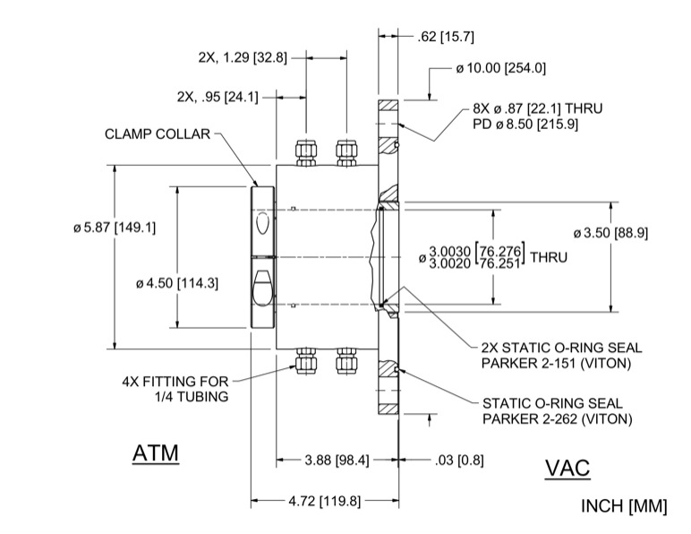 Feedthrough Model HS-3000-SLFBCW (part number 133760) dimensional specifications drawing