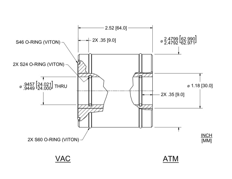 Feedthrough Model HTL-024-NN (part number 133886) dimensional specifications drawing