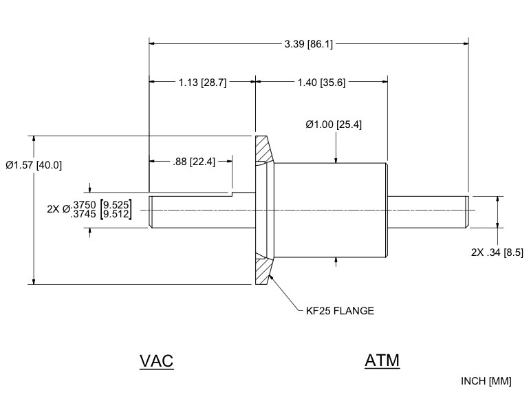 Feedthrough Model USS-375-SFKB (part number 134089) dimensional specifications drawing