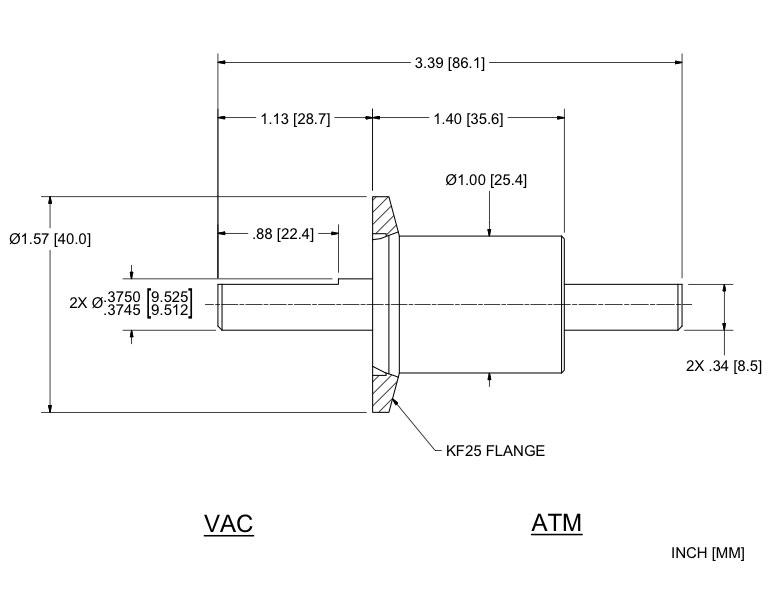 Feedthrough Model USS-375-SLKB (part number 134090) dimensional specifications drawing