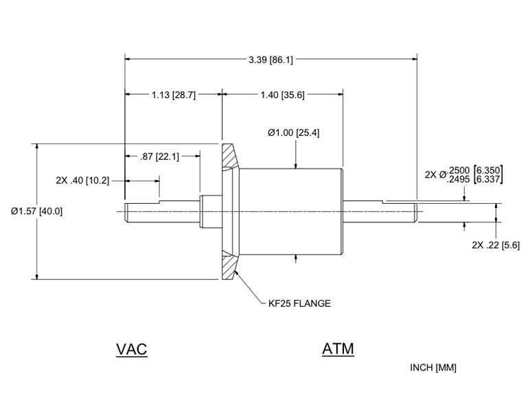 Feedthrough Model USS-250-SLKB (part number 134091) dimensional specifications drawing