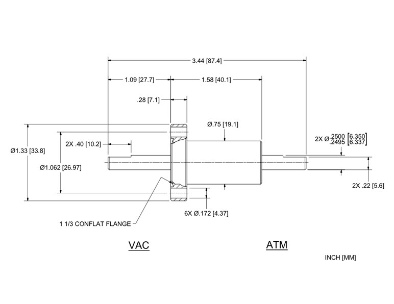 Feedthrough Model USS-250-SLCA (part number 134293) dimensional specifications drawing